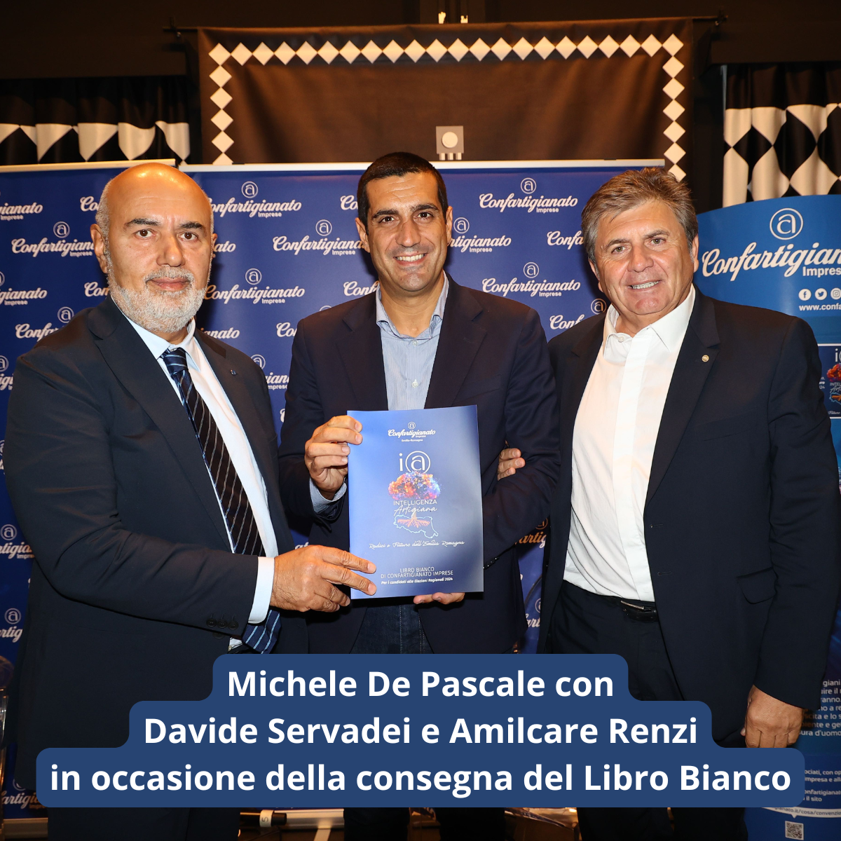 davide servadei michele de pascale amilcare renzi consegna del libro bianco di Confartigianato emilia romagna a bologna